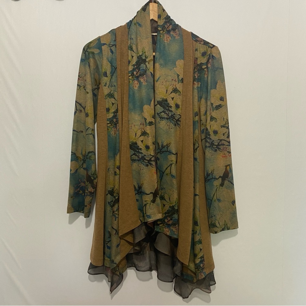 Soft Surroundings Floral Tea Garden Bird/Floral Topper Open Cardigan Jacket SP - Picture 1 of 6